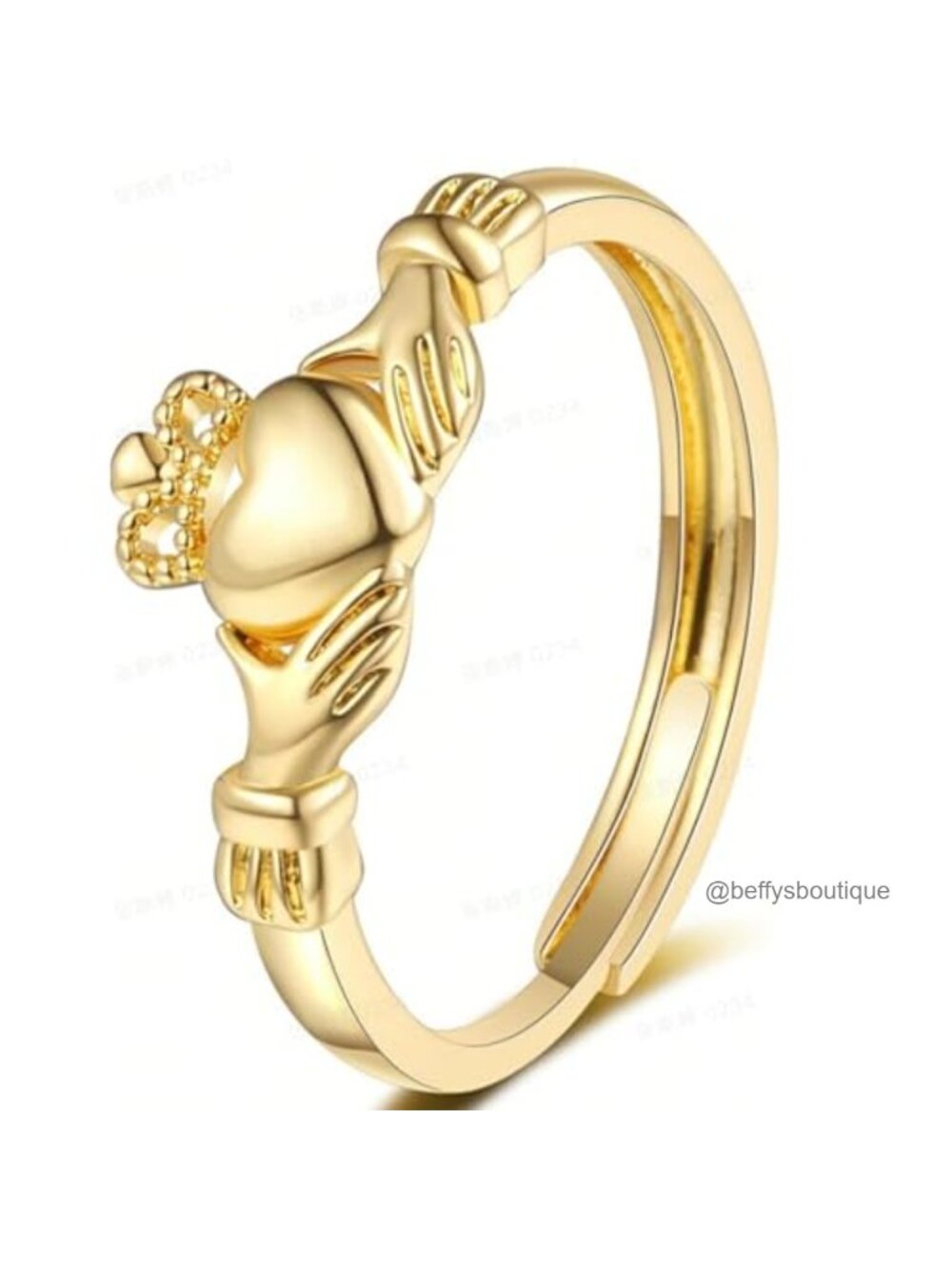 Adjustable Claddagh Ring 14K Gold Plated Celtic Eternity Band
